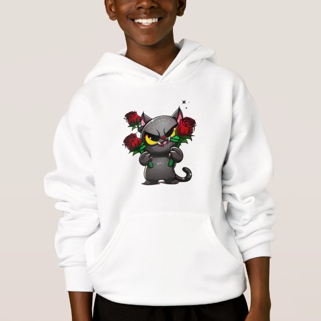 Evil Black Cat Holding Roses Cool Dark Stars (Front)