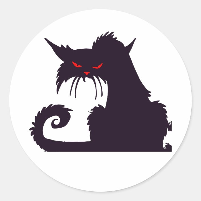 Evil Black Cat Silhouette with Red Eyes Classic Round Sticker (Front)