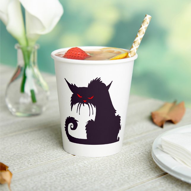 Evil Black Cat Silhouette with Red Eyes Paper Cups (Creator Uploaded)