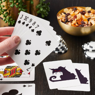 Evil Black Cat Silhouette with Red Eyes Playing Cards