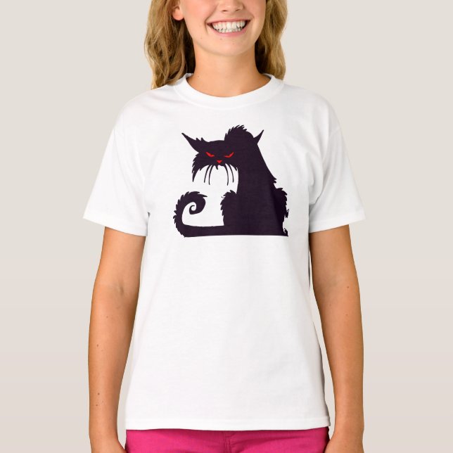 Evil Black Cat Silhouette with Red Eyes T-Shirt (Front)