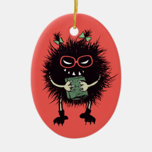 Evil Book Lover Character - Edgy Reading Ceramic Tree Decoration