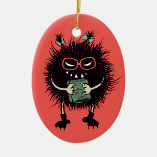 Evil Book Lover Character - Edgy Reading Ceramic Tree Decoration