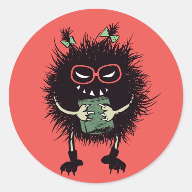 Evil Book Lover Character - Edgy Reading Classic Round Sticker (Front)