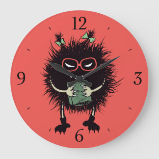 Evil Book Lover Character - Edgy Reading Large Clock
