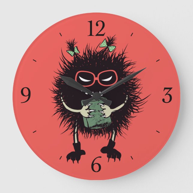 Evil Book Lover Character - Edgy Reading Large Clock (Front)