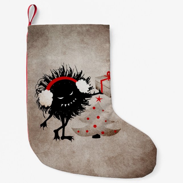 Evil Bug Gives Christmas Present Small Christmas Stocking (Front)