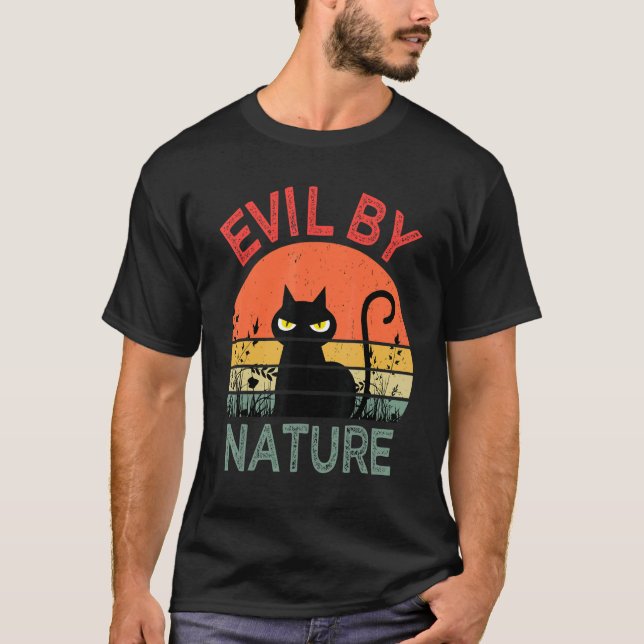 Evil By Nature Retro Cat Men Women T-Shirt (Front)
