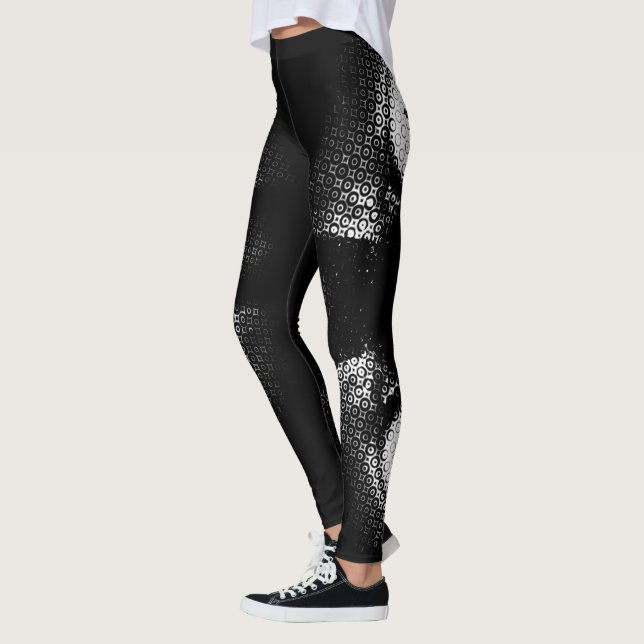 Evil cat eyes half tone black and white graphic leggings (Left)