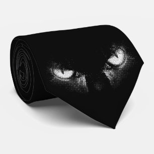 Evil cat eyes half tone black and white graphic tie