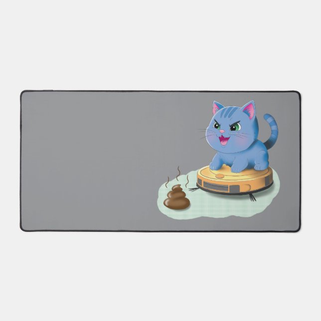 Evil Cat on Robot Vacuum Desk Mat (Front)