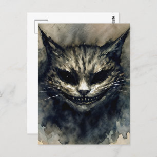 Evil Cat Smiling Watercolor Art Postcard