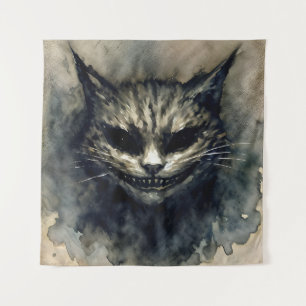 Evil Cat Smiling Watercolor Artwork Tapestry