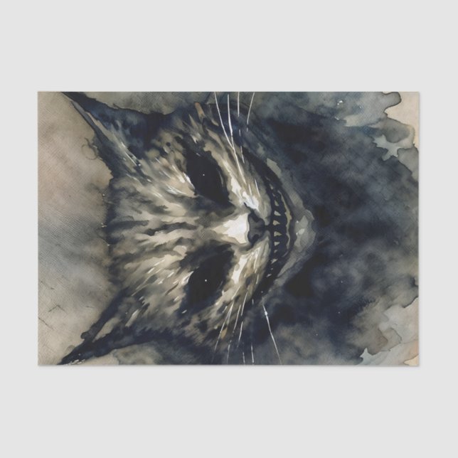Evil Cat Smiling Watercolor Artwork Tissue Paper (Front)