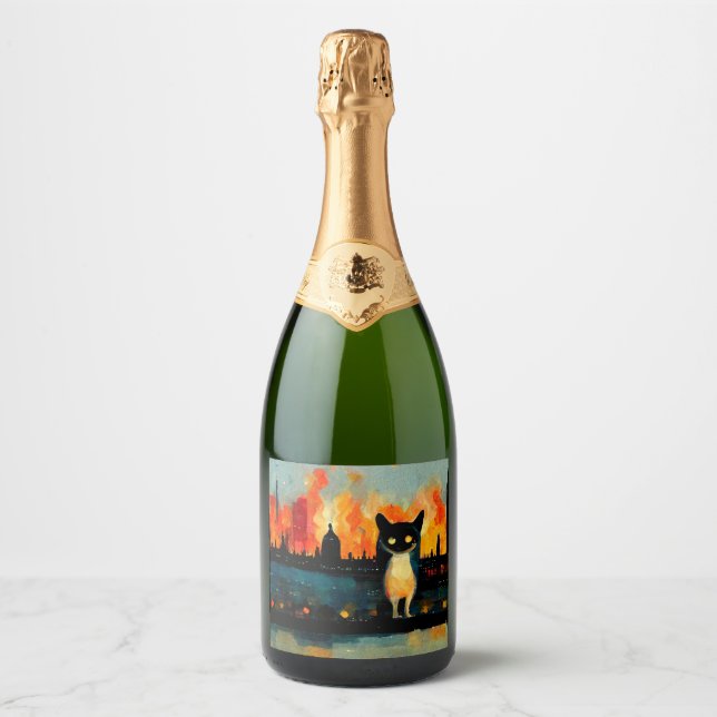 Evil Cat Wants to See  the World Burn 01 Sparkling Wine Label (Front)
