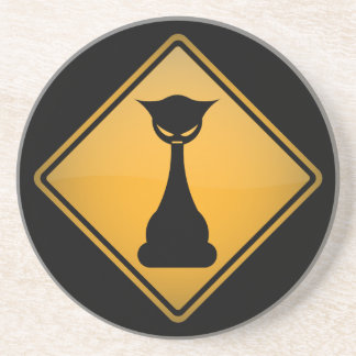 Evil Cat Warning Sign Coaster