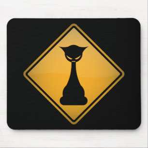 Evil Cat Warning Sign Mouse Mat