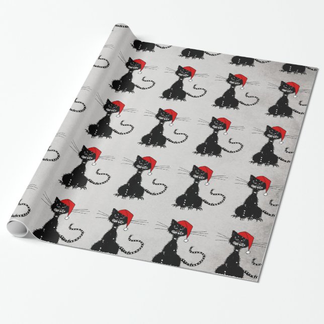 Evil Christmas Black Cat Wrapping Paper (Unrolled)