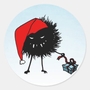 Evil Christmas Bug Opening Present Classic Round Sticker
