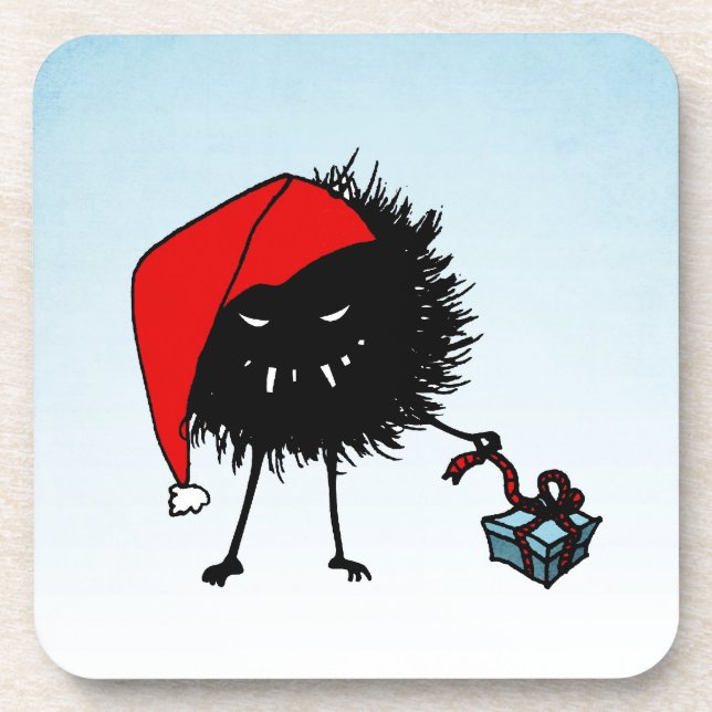 Evil Christmas Bug Opening Present Coaster (Front)