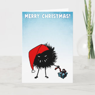 Evil Christmas Bug Opening Present Holiday Card