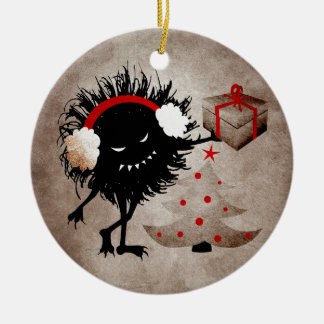 Evil Christmas Bug With Present - Funny Holiday Ceramic Tree Decoration