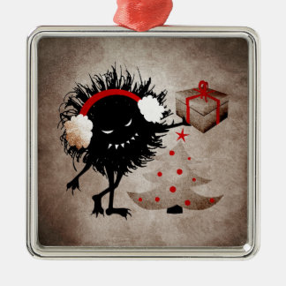 Evil Christmas Bug With Present - Funny Holiday Metal Tree Decoration