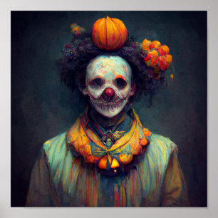 Evil Clown. AI Created Art  Scary Halloween  Poster