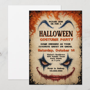 Evil Clown Halloween Costume Party Spooky Cute Invitation