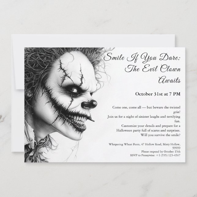 Evil Clown Halloween Invitation – Sinister Smile  (Front)