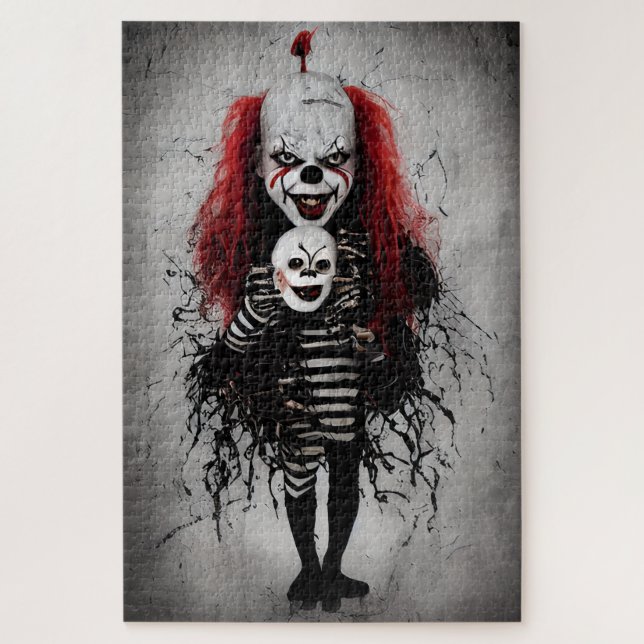 Evil Clown Kid Holding A Scary Clown Head Jigsaw Puzzle (Vertical)