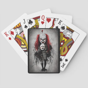 Evil Clown Kid Holding A Scary Clown Head Playing Cards
