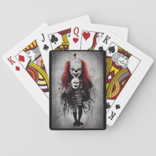 Evil Clown Kid Holding A Scary Clown Head Playing Cards