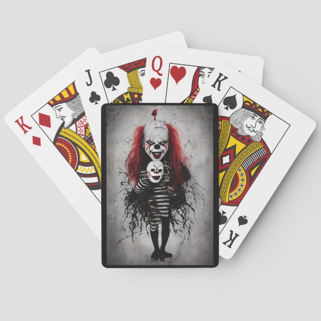 Evil Clown Kid Holding A Scary Clown Head Playing Cards (Back)