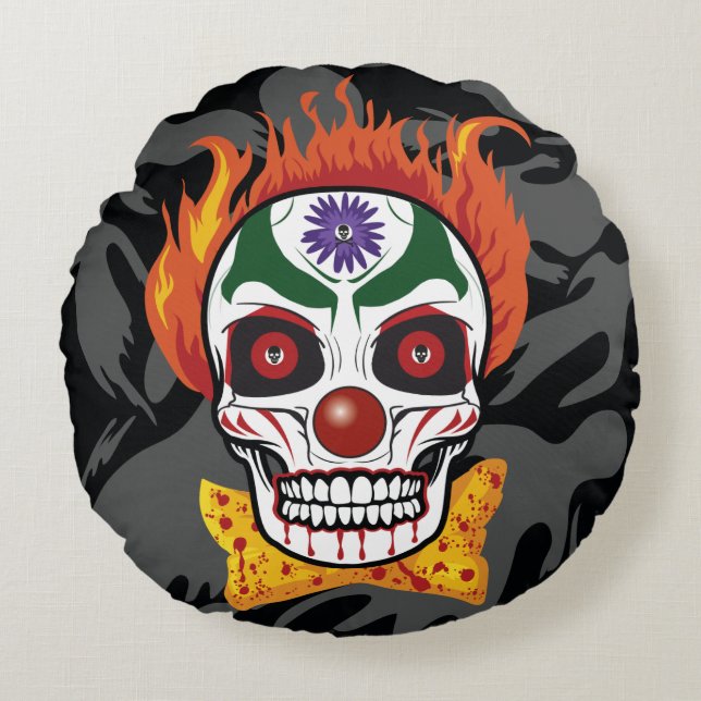 Evil Clown Skull Demon Throw Pillow Home Decor (Front)