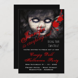 EVIL DOLL Halloween Invite Dead Creepy Scary