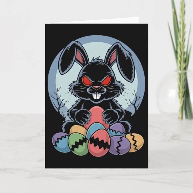 Evil Easter Bunny Scary Horror Rabbit Red Eyes Mon Card (Front)