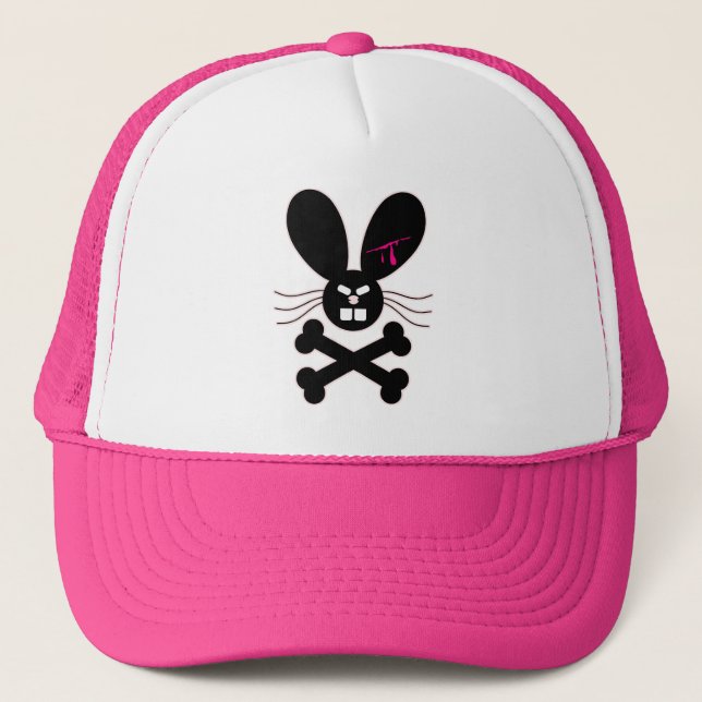 Evil Emo Bunny Crossbones Trucker Hat (Front)