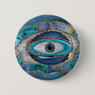 Evil Eye Amulet Agate and gold 6 Cm Round Badge