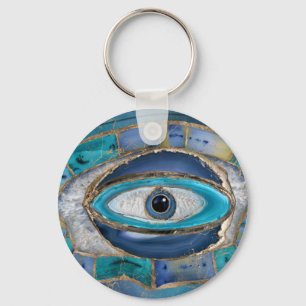 Evil Eye Amulet Agate and gold Key Ring