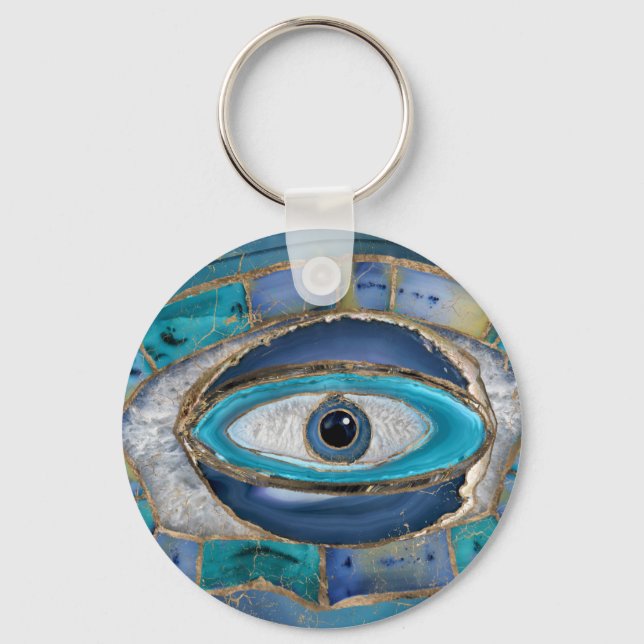 Evil Eye Amulet Agate and gold Key Ring (Front)
