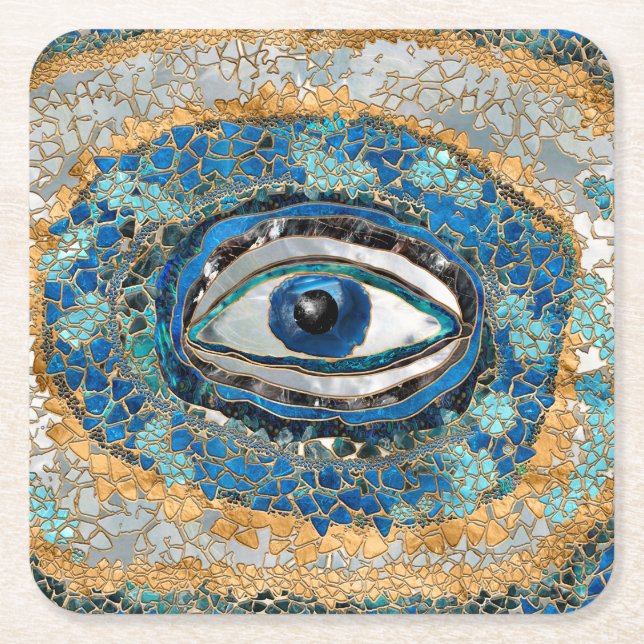 Evil Eye Amulet Geodes and Crystals Square Paper Coaster (Front)