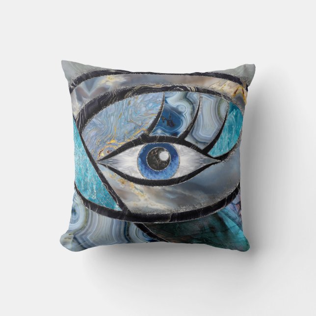 Evil Eye Amulet Mineral Textures Collage Cushion (Front)