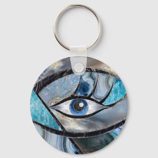 Evil Eye Amulet Mineral Textures Collage Key Ring (Front)