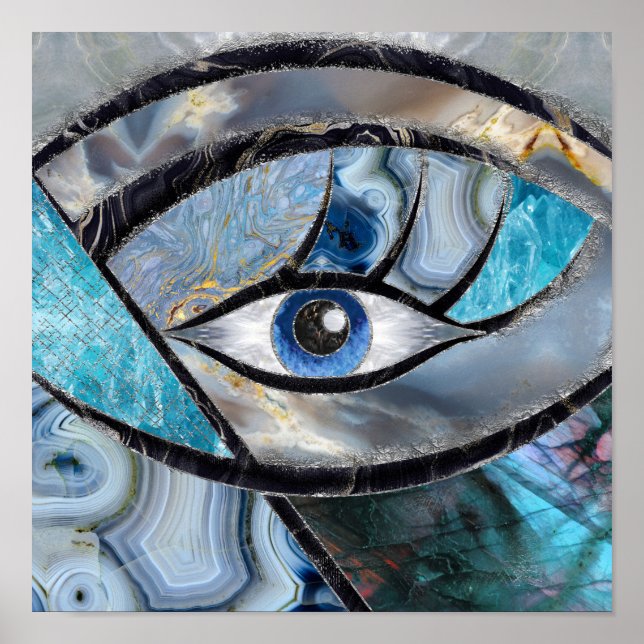 Evil Eye Amulet Mineral Textures Collage Poster (Front)