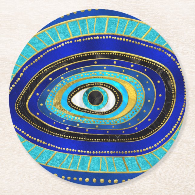 Evil Eye Amulet Ornament Round Paper Coaster (Front)