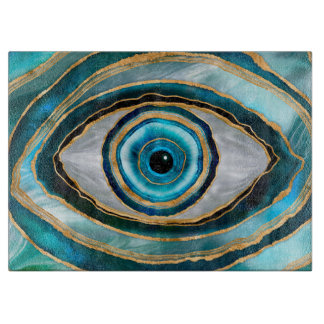 Evil Eye Amulet Watercolor marbles and gold Cutting Board
