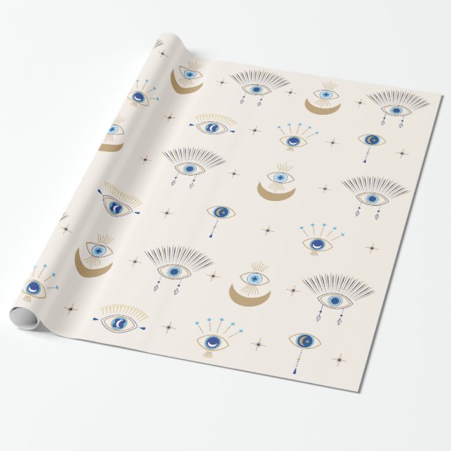 Evil Eye and Third Eye Pattern Wrapping Paper (Unrolled)