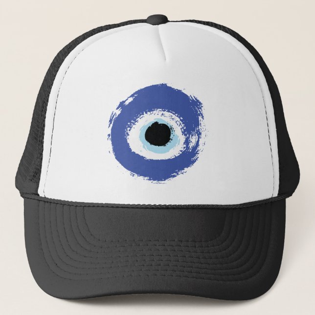 Evil Eye Artistic Blue Greek Trucker Hat (Front)