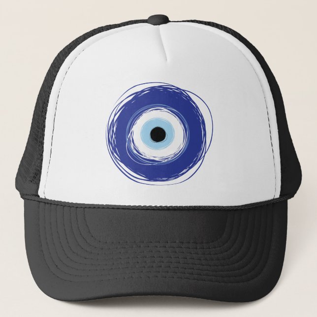 Evil Eye Artistic Blue Greek Trucker Hat (Front)